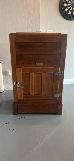 Cold Air Oak Icebox Cabinet with Original-Style Hardware and Brass Nameplate