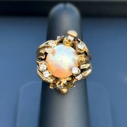 Vintage Modern 14k yellow gold 1CTW natural diamond pearl Brutalist Dream ring sz7