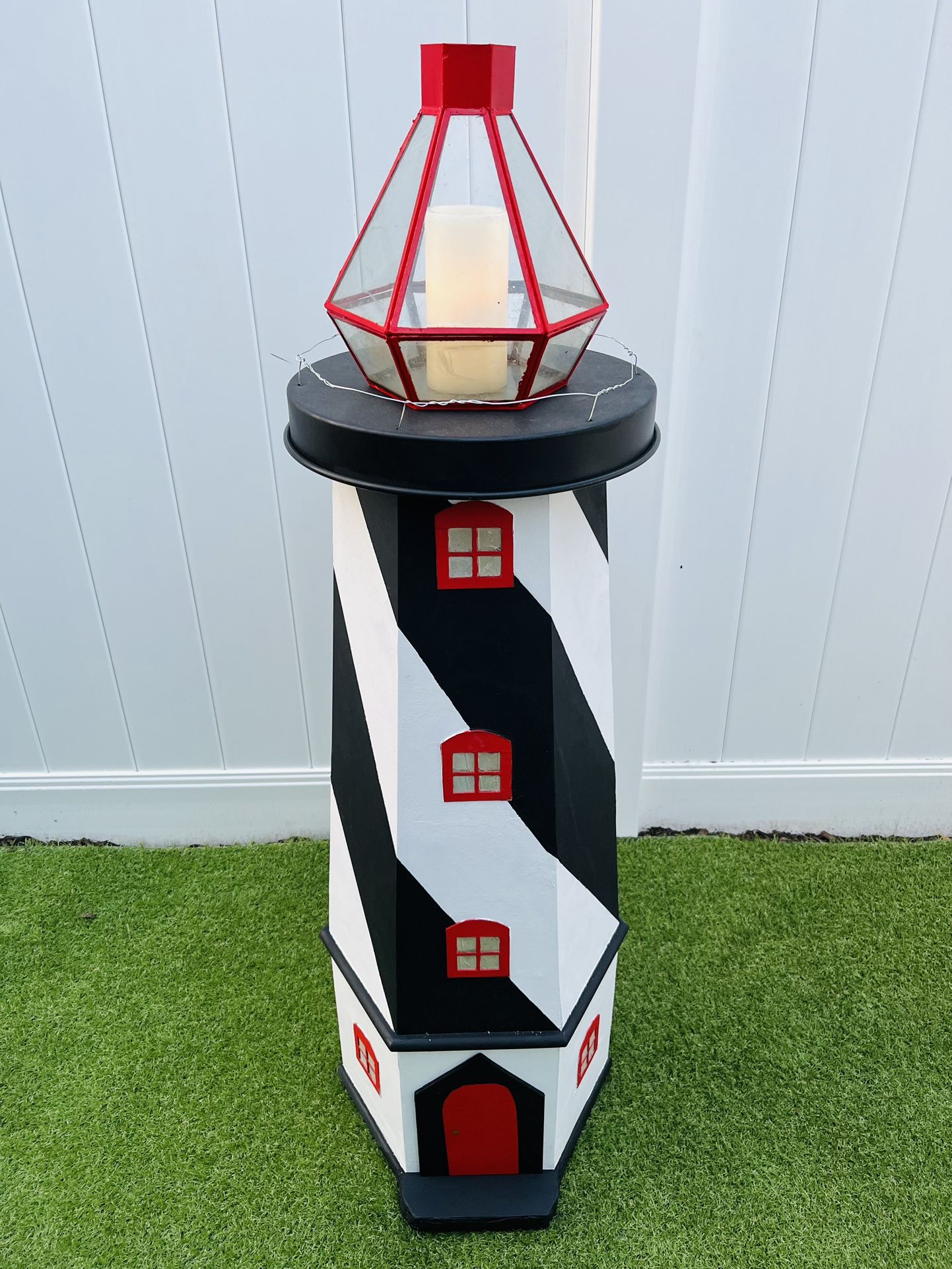 Midcentury Masonite Indoor Lighthouse Decoration With Lightup Lantern Prism.