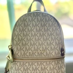 Michael Kors Mini Backpack (Beige MK Logo) 