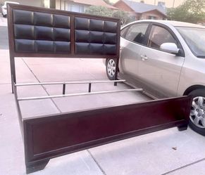 Mid Century Modern Style Black Tufted Leather King Size Bed Frame