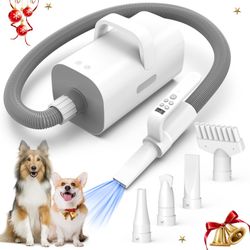 Dog Dryer,4 in 1 Dog Hair Dryer with Smart Handle, 90m/s High Velocity Negative Ion Dog Blow Dryer, Adjustable Airflow Speed and Temperature Pet Dryer