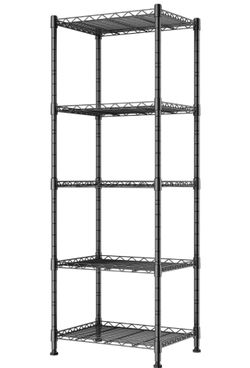 5-Wire Shelving Metal Storage Rack Adjustable Shelves,Standing Storage Shelf Units for Laundry Bathroom Kitchen Pantry Closet(Black,11.8" D x 16.6" W 