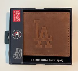 MLB LA LOS ANGELES DODGERS BI-FOLD WALLET BROWN LEATHER Nubuck