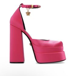 Versace Medusa Head Charm Satin Platform Pumps