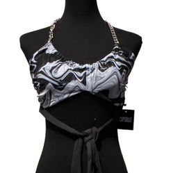 Dolls Kill (H) Capsulle Cropped Halter Top with Adjustable Neck Chain Sz L NWOT