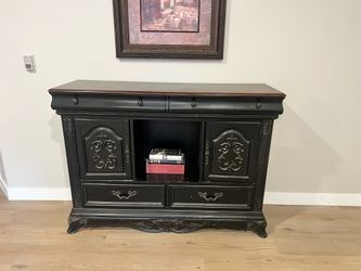 Elegant Black Ornate Buffet / Sideboard – Mahogany Top Buffet