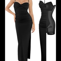 Shapewear Ruched Bias Twist Tummy Control Maxi Dress