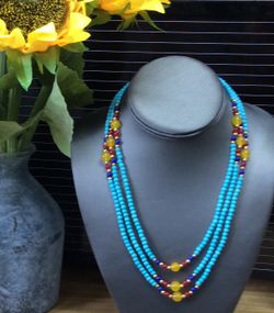 Genuine 100% 4 Mm Blue Turquoise Three Rows 18–20 Inches. SG-0060