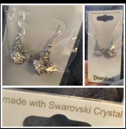 authentic Swarovski crystal silver tone Mickey Mouse earrings Disneyland @1/2”.