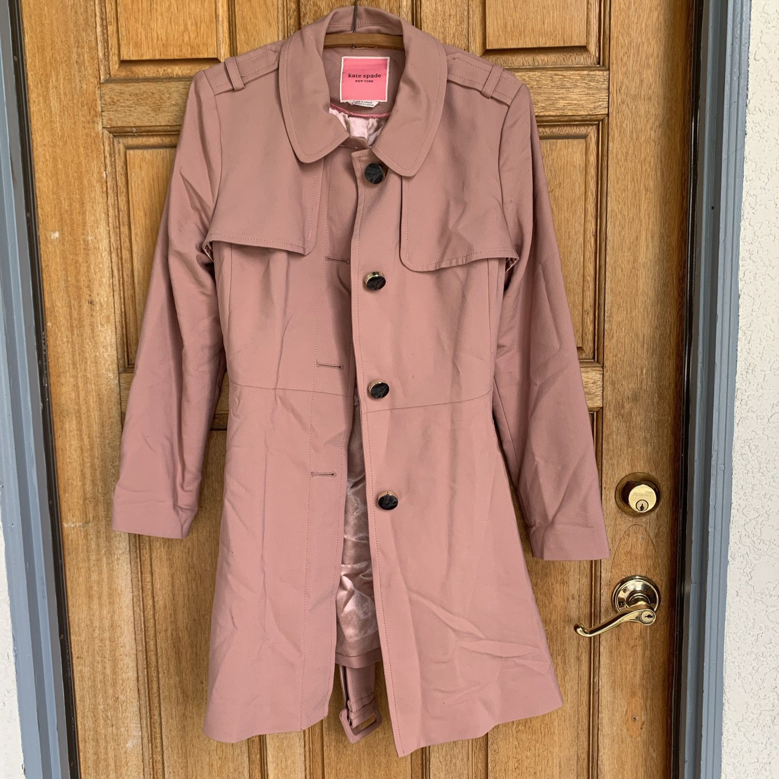 KATE SPADE New York CAMEO PINK Raincoat Belted Swing Trench Coat Size L