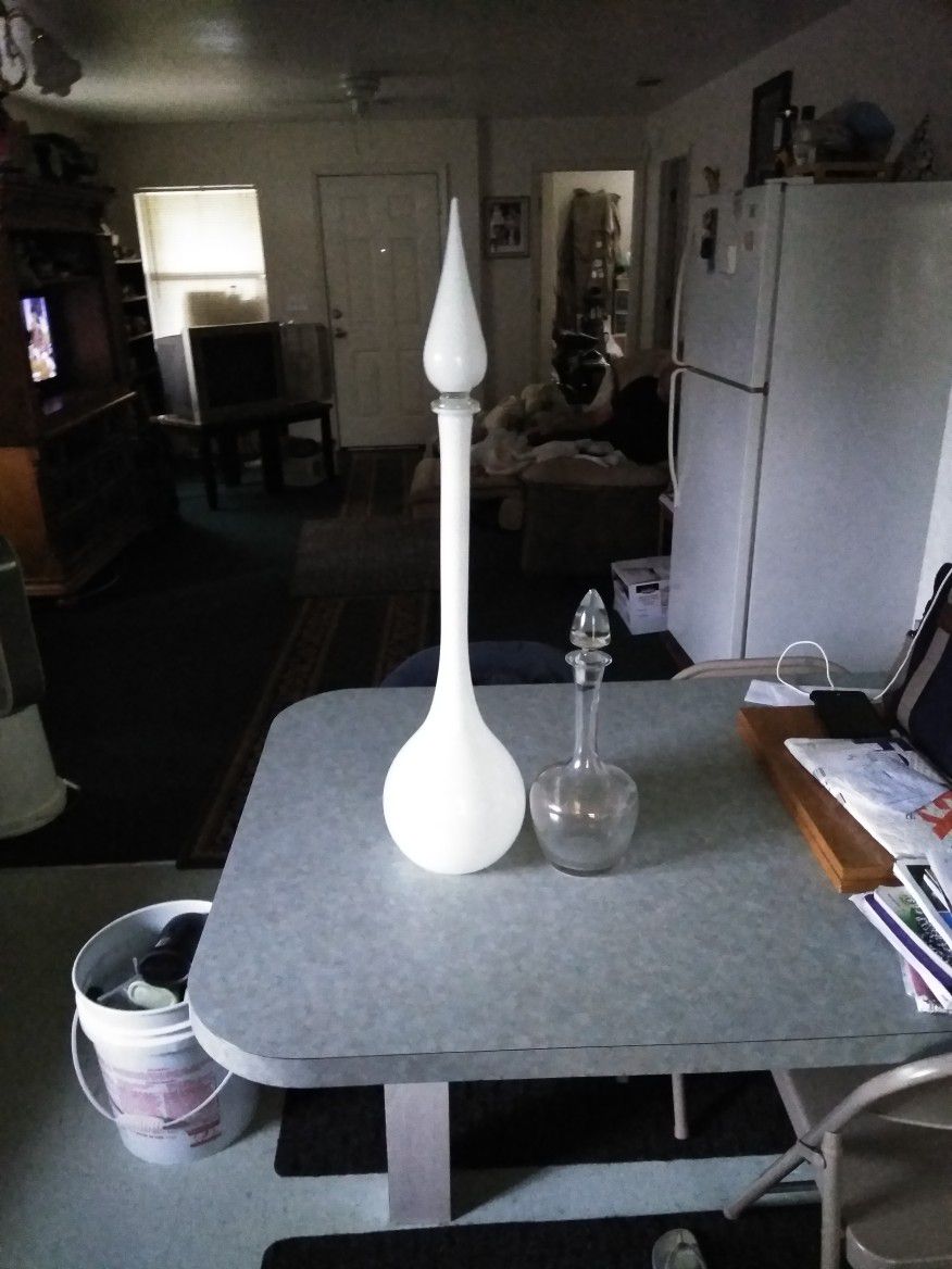 Milk Glass Decanter and Clear Decanter