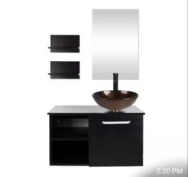 28 in. W x 19 in. D x 16 in. H Black Bath Vanity with mirror ( no sink included)