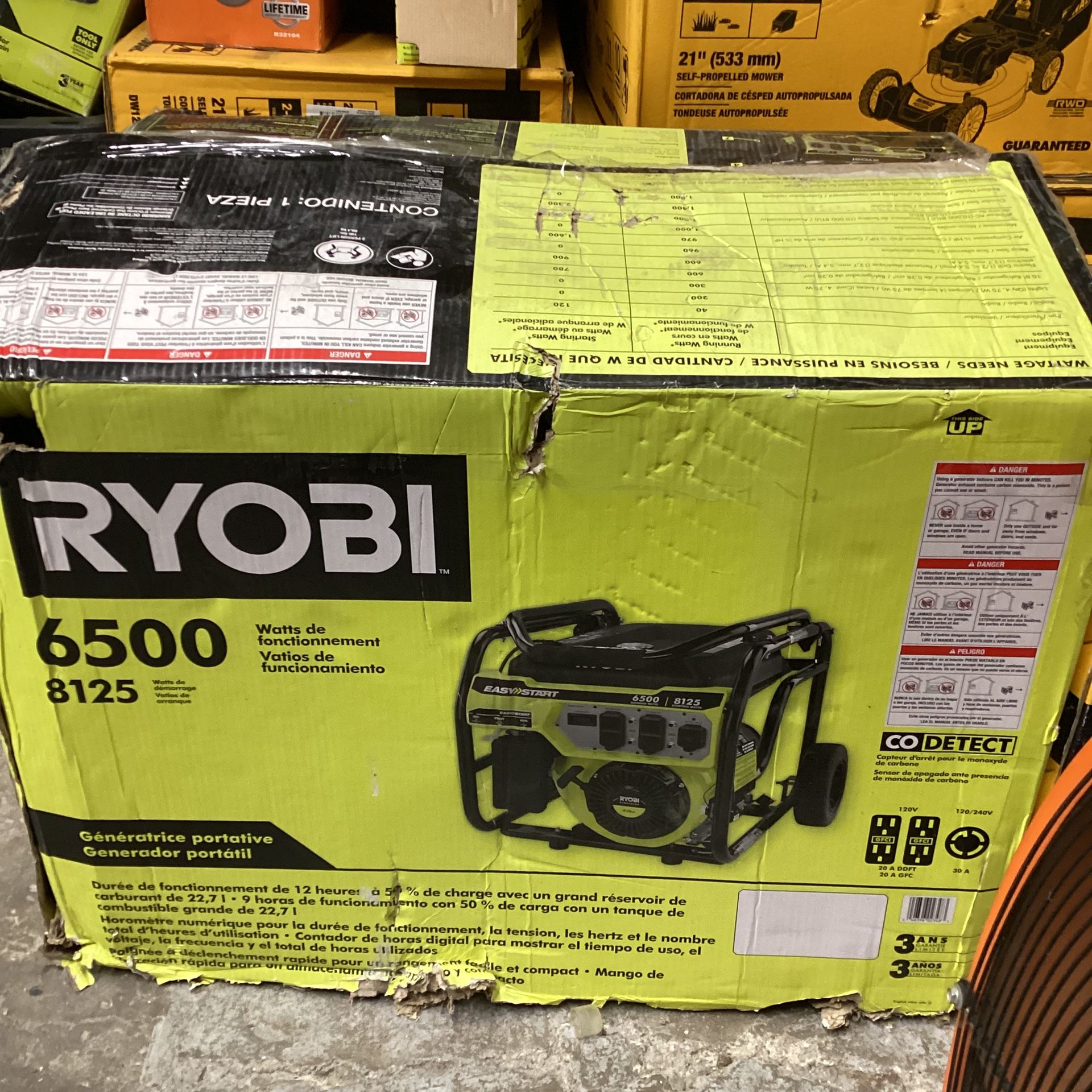 🧰🛠RYOBI RY906500S 6500-Watt GAS Powered Portable Generator w/CO Detect Shutdown Sensor-NEW!-$650!🧰ðŸ›