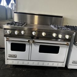 Viking 48”wide Gas Range Stove In White With Griddle 