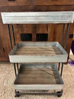 3-Tier Metal and Wood Rolling Cart