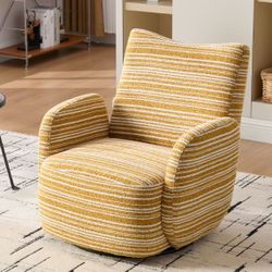 BRAND NEW! Midcentury Modern swivel chair yellow mustard white stripe boucle fabric