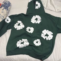 Green denim tear hoodie