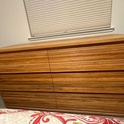 Crate & Barrel Linea Natural 6-Drawer Dresser in natural teak wood. 