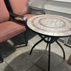 Round Mosaic Table & 2 Chairs W/ Cushions