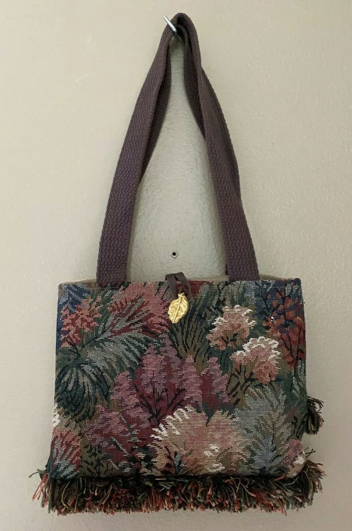 Handmade Tote Bag Marlene Buckwalter Design Bag Original Leaf Brocade Fringe SM