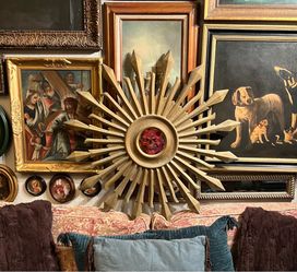 Vintage Heavy Cast Iron Sunburst Mirror