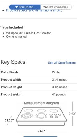 Wirlpool 30” Gas Cooktop