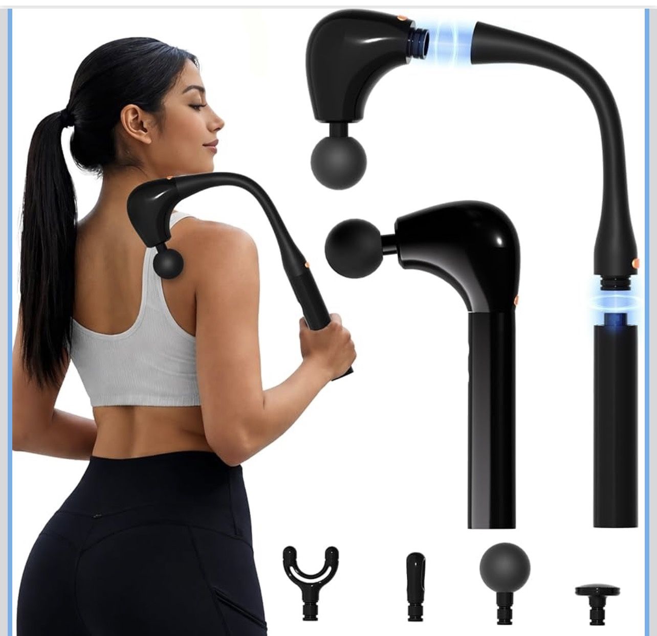 2 in 1 Detachable Massage Gun Deep Tissue Back Massager for Pain Relief Deep Tissue with 4 Heads & 5 Intensity Levels for Muscle Relaxation for Post