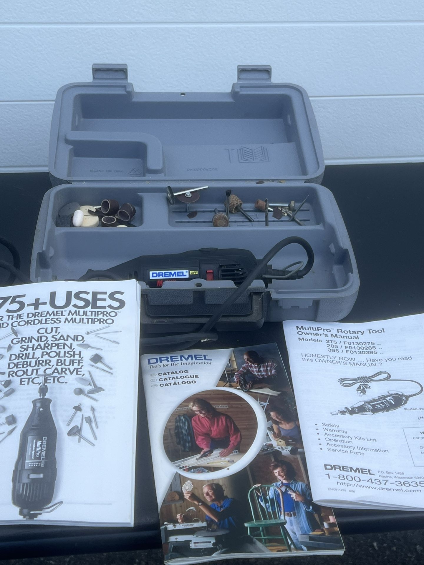 Dremel MultiPro 285 2 Speed Rotary Tool, With Case & Accessories pictured. Only comes with what is pictured. Used in good condition and fully function