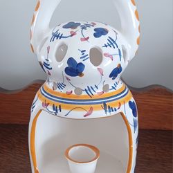 Pretty vintage porcelain candlestick, openwork, with a handle on the top...made in Spain