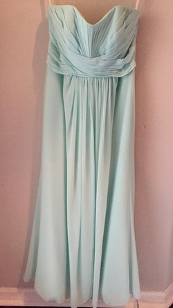 DAVIDS BRIDAL LONG MINT COLOR STRAPLESS CHIFFON DRESS WITH PLEATED BODICE