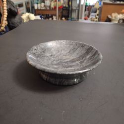Charcoal Gray With White Polished Marble Footed Trinket Dish Decorative Bowl 5"W X 1.5"H