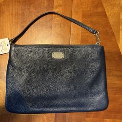 Michael Kors Purse JET SET Clutch Travel XL Top Zip Wristlet Navy Leather