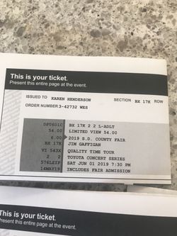 2 tickets to Jim Gaffigan TONIGHT AT THE FAIR. Can email you copy of tickets