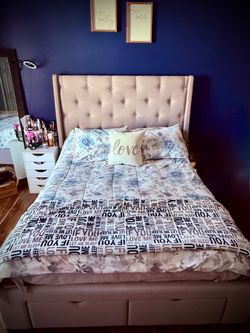 Upholstered Bed Frame with Storage Drawers