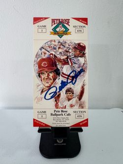UNIQUE VINTAGE 3.5x7 "PETE ROSE BALLPARK CAFE" CARD SIGNED "HIT KING" PETE ROSE
