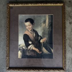 Vintage Framed Murillo Style Boy Painting Print Classic Art Wall Decor