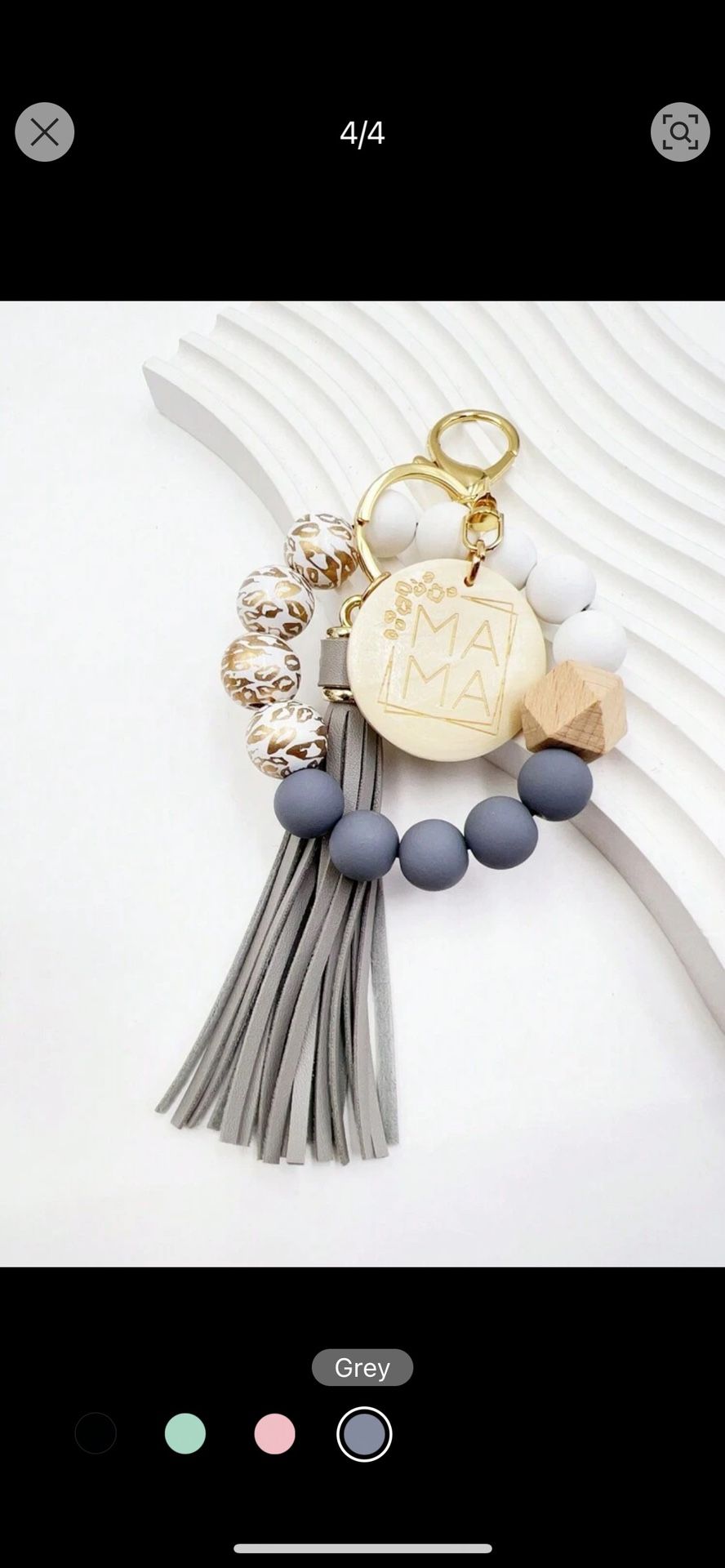 High quality Wooden Bead & Pu Leather Ball & Fringe Charm Bracelet And Keychain