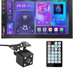 7" HD Double Din Touchscreen Car Stereo, CarPlay Multimedia Player MP5 Player Car Audio Receiver with Backup Camera Compatible Bluetooth Hand