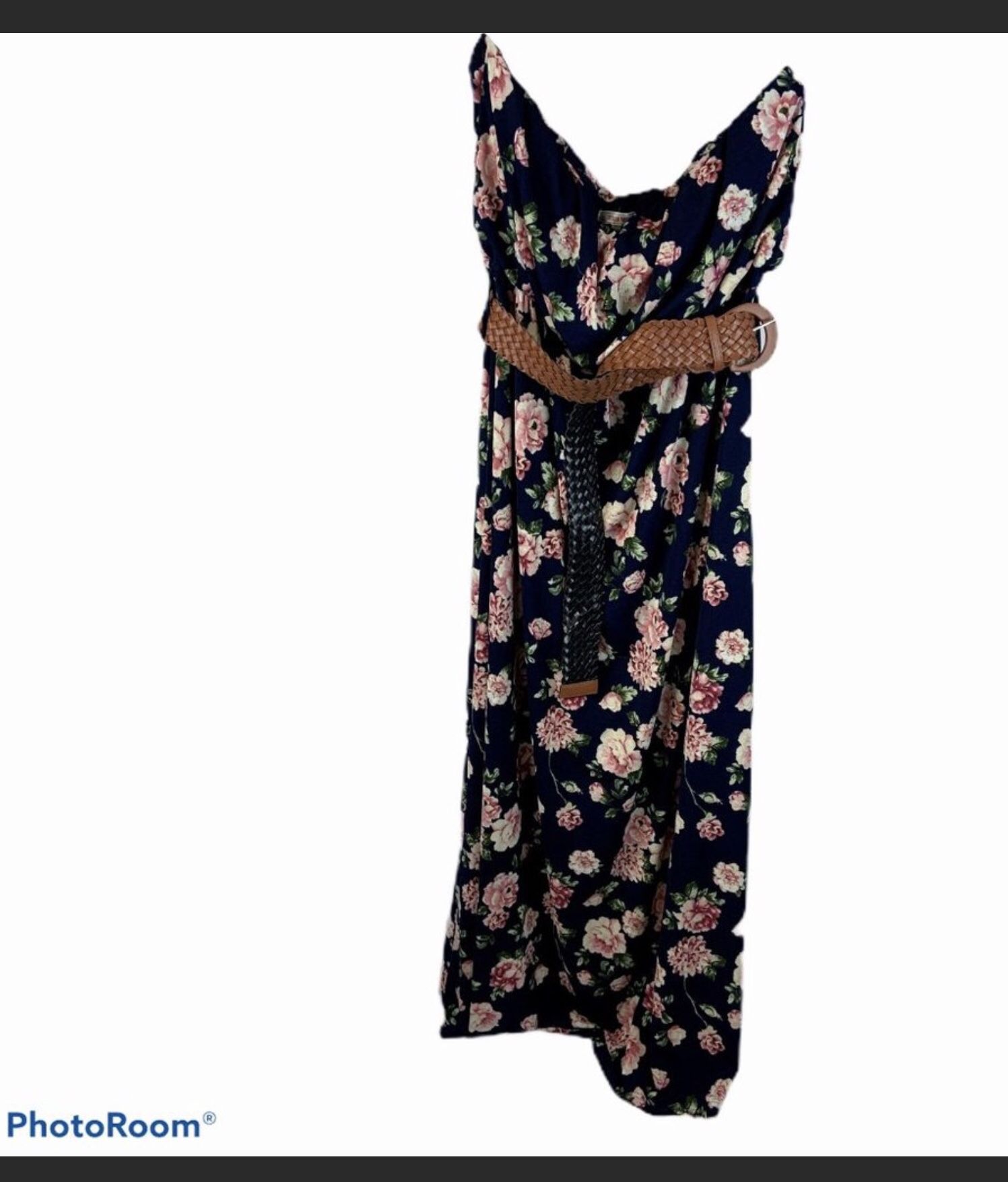 Stella Tweed navy floral sleeveless maxi dress plus size 2X