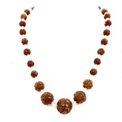 Antique 18” Carved Green Bakelite Necklace
