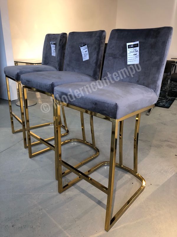 Set Of 3 Grey Velvet Bar Stools For In Rockville Md Offerup