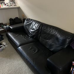 Black Italian Leather Couch And Matching Chair Set