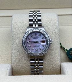 1984 Rolex 26mm Datejust Pink MOP Natural Diamond Dial 69160 Ladies watch & Natural Diamond Bezel stainless steel jubilee bracelet box appraisal