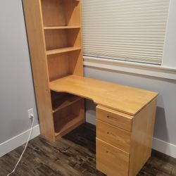 Desk with drawers and bookshelf 
