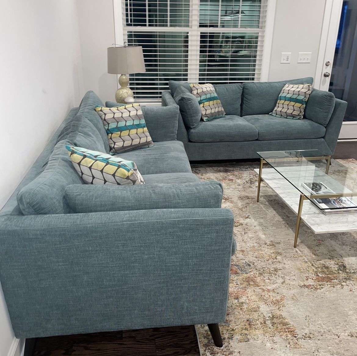 Sofia Vergara West Loft Teal Sofa and Loveseat with Pillows
