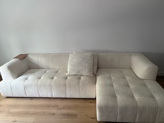 White Boucle Sectional Sofa with Chaise
