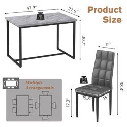5-Piece Marble-Look Dining Set with Gray Chairs