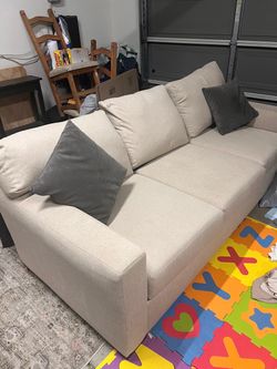 Beige 3-Seat Upholstered Sofa