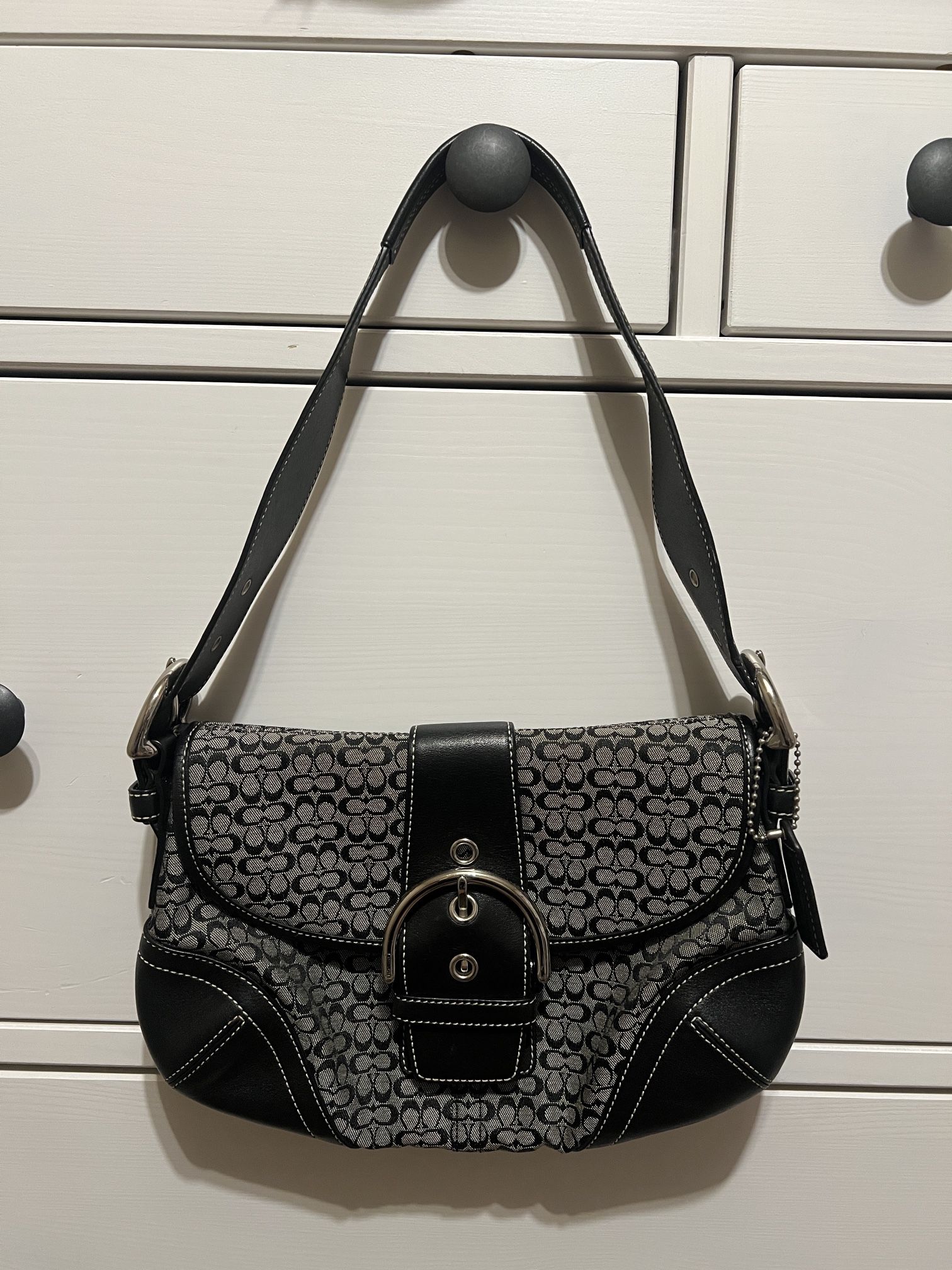 Coach 6818 SMALL Vintage Soho Black Leather and Signature C Canvas Shoulder Bag